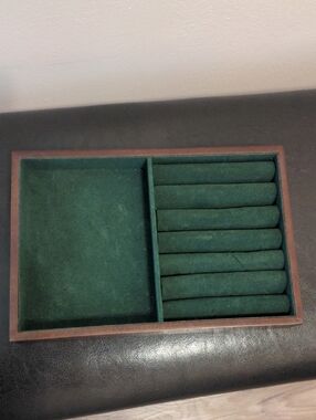 Green Velvet Ring and Accessory/Jewelry Organizer Tray Made With Solid Wood.
